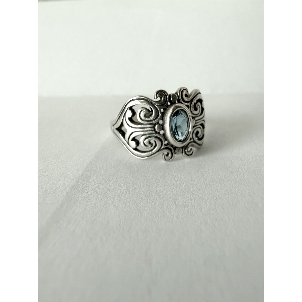 Retired James Avery Sterling Silver Blue Topaz Scrolled Hearts Ring Size 6
